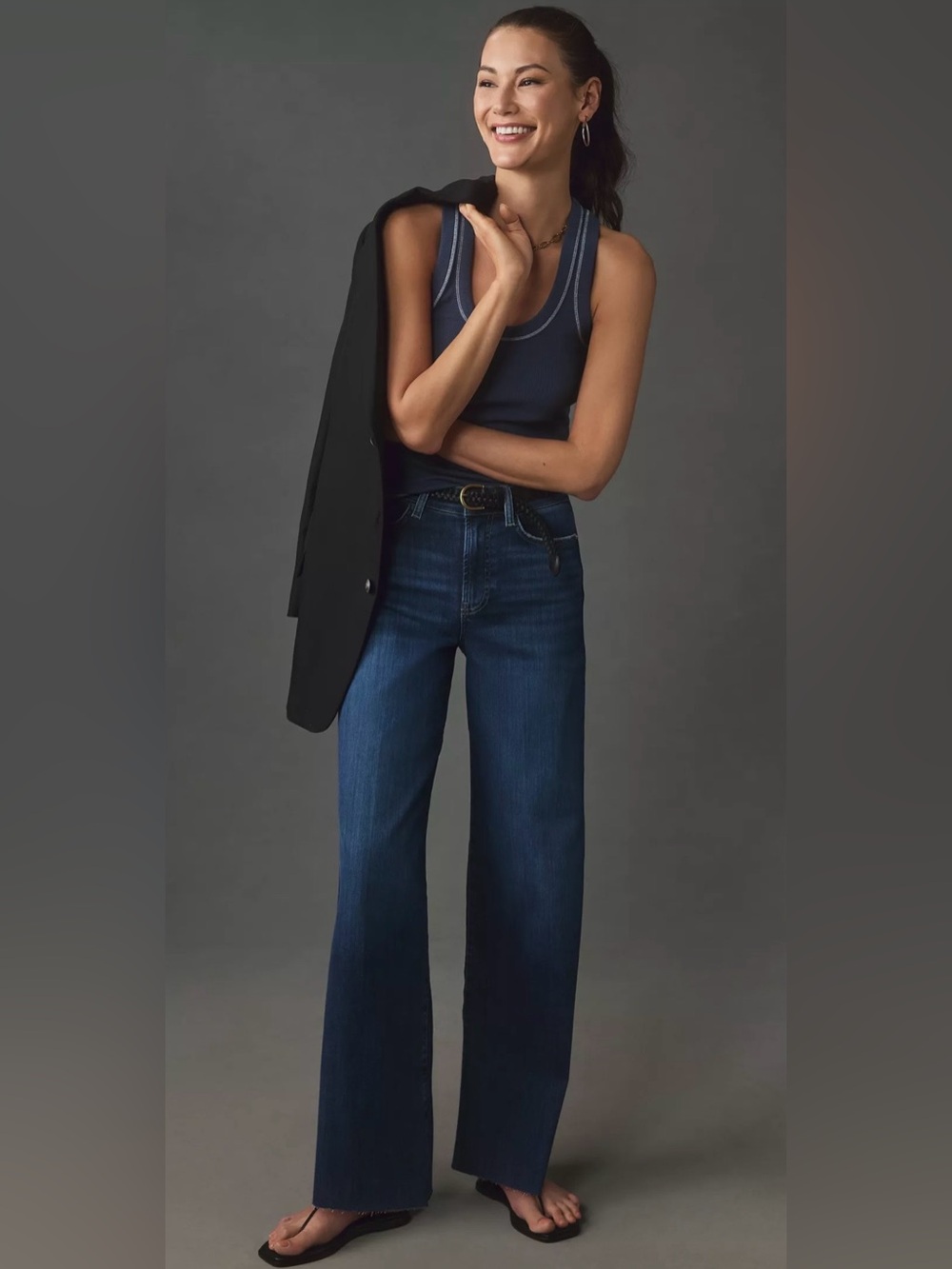 Le Slim Palazzo Raw Hem High Waist Wide Leg Jeans in Lupine